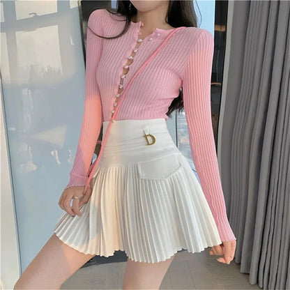 Fashions White Pleated Skirt Women High Waist Skater Skirt Female Korean A-Line High Fashion Casual Short Skirt Women Bottoms