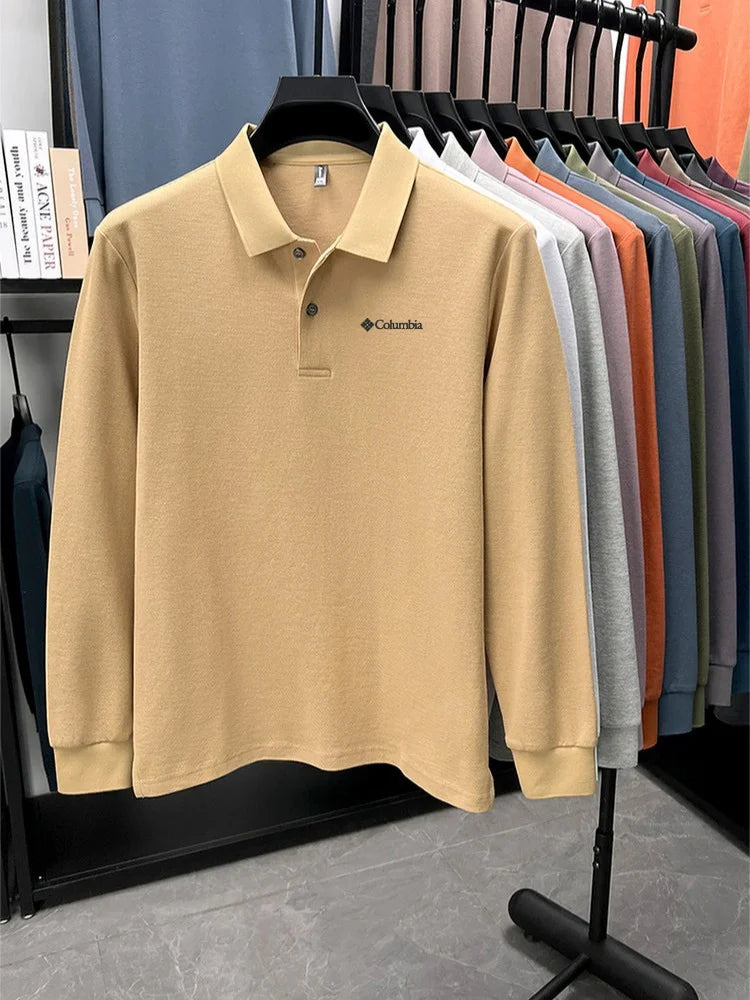 High end brand Polo shirt long sleeved fashionable printed men's top spring 100% cotton skin friendly comfortable casual T-shirt