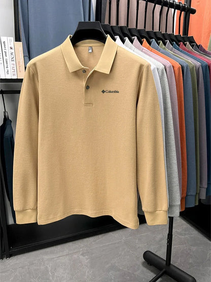 High end brand Polo shirt long sleeved fashionable printed men's top spring 100% cotton skin friendly comfortable casual T-shirt
