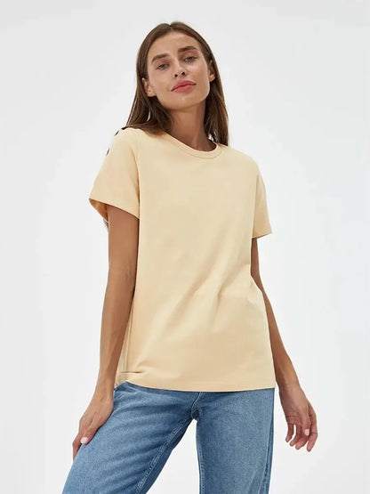 Summer 100% Cotton Women's T-shirt Bottoming Basic Fashionable Solid Lady Short Sleeve Loose Tops Shirts 230g/㎡ Tops