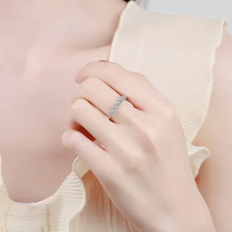 Full 3mm Moissanite Ring for Women S925 Sterling Silver Rings with White Gold Plated 5 Stone Lab Diamond Wedding Band