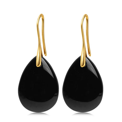 Natural Stone Pendant Women's Teardrop Earrings Elegant Gem Jewelry Creative Gift Black Obsidian Amethyst Rose Quartz Earrings