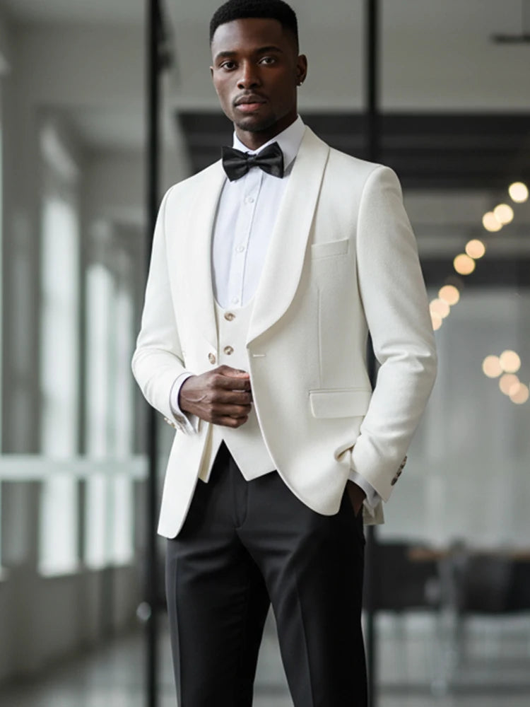 High Quality white elegant evening gown Tuxedo Prom man Suit Party Dress Slim fit casual suit wedding three-piece