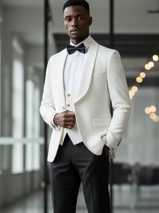High Quality white elegant evening gown Tuxedo Prom man Suit Party Dress Slim fit casual suit wedding three-piece