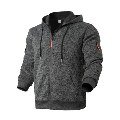 Heavy fleece men's jacket winter retro tooling pocket hooded zipper sports sweater men