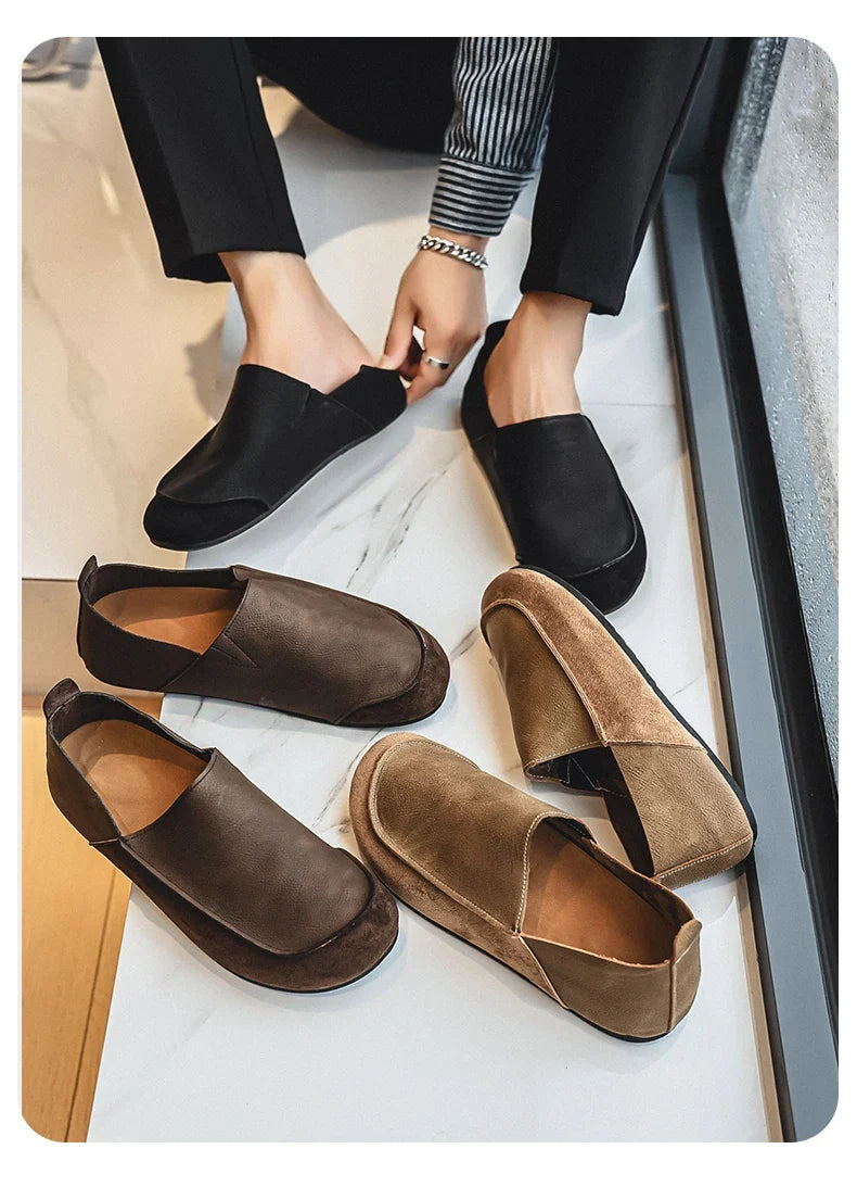 Man Loafers Outdoor Walking Fashion Mens Casual Shoes Soft Leather Comfort Half Slippers Breathable Lazy Driving Shoes