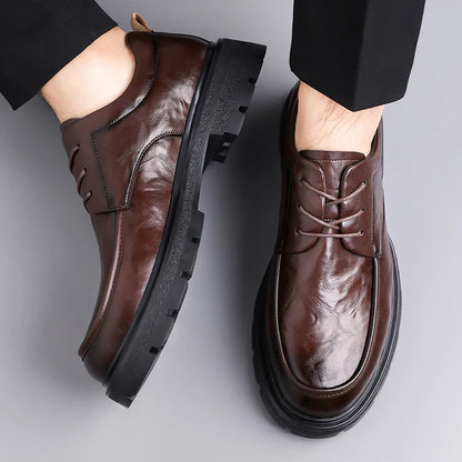 Men's Comfortable Genuine Leather British Thick-soled Business Leather Shoes for Spring 2025, New Lace-up Oxford Shoes