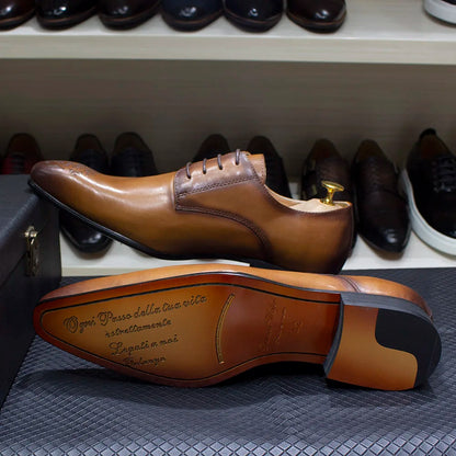Classic Business Shoes Men Oxford Derby Genuine Leather Pointed Toe Fashion Lace Up High Quality Office Wedding Formal Shoe Male