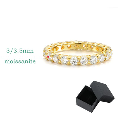 18k Gold Plated 3/3.5mm All Moissanite Diamond Rings for Women Wedding Full Eternity Bands 925 Sterling Silver Jewelry