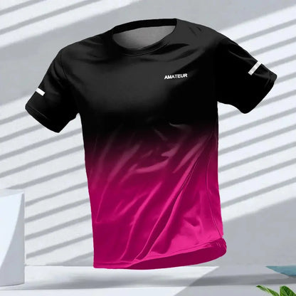 Men's T-shirt Outdoor Sports Running T-shirts Gradient Pattern Printed T-shirt Comfortable Quick Drying Short Sleeve Unisex Tops