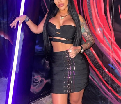 High Quality Women Sexy Bandage Tops Fashion Pencil Skirts Set Nightclub Party Celebrate Women's Set
