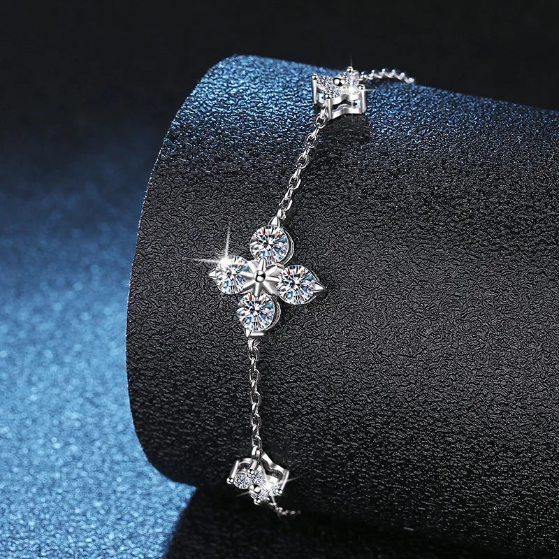4-Leaf Clover GRA Certified 0.9cttw D Color Moissanite Diamond Bracelet for Woman 925 Silver Link Bracelets Fine Jewelry