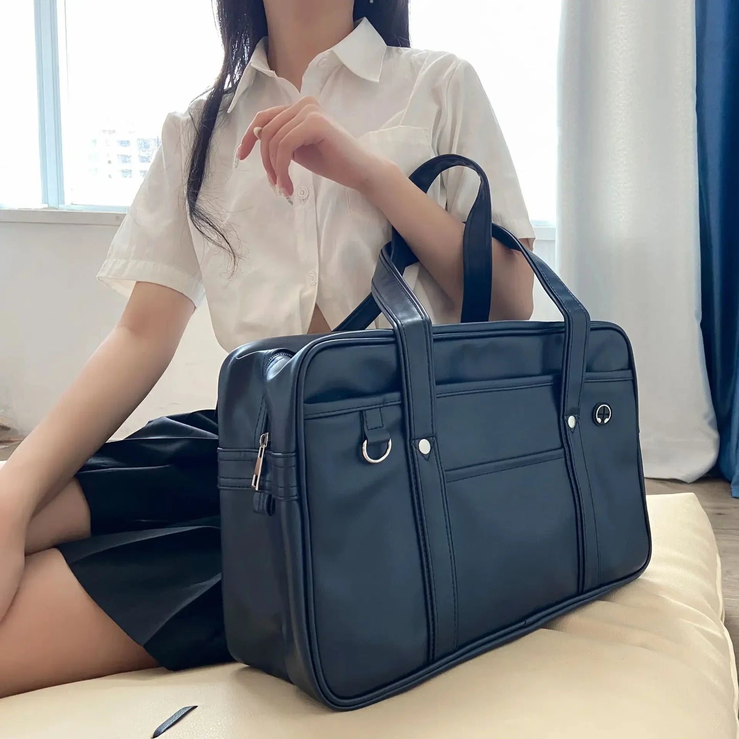 schoolbag PU leather japanese wide application japanese handbag large capacity waterproof