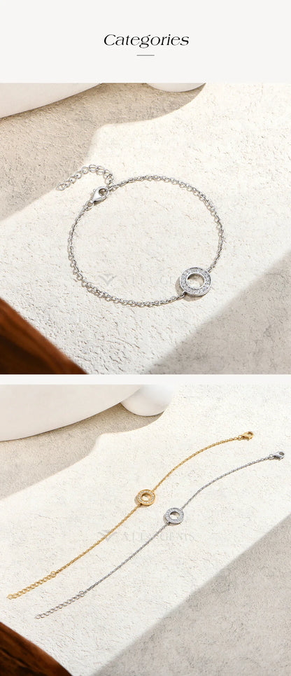 Hollow Circle Moissanite Bracelet for Women 925 Sterling Silver Charm Chain Adjustable Engagement Party Luxury Jewelry
