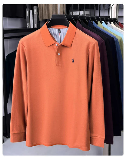 High end brand 100% cotton long sleeve polo shirt fashion luxury pony embroidery business casual comfort new Paul men's T-shirt