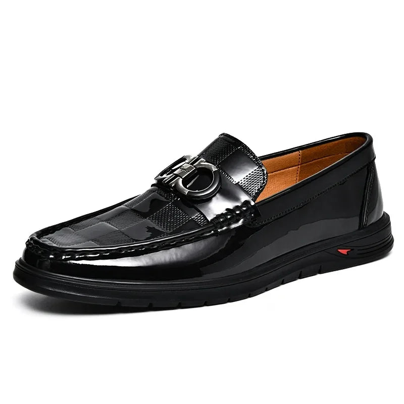 Amazon Plus Size 47cow Leather Men's Shoes Mirror Bright Face Plaid Embossed British Style Casual Business Pants Shoes