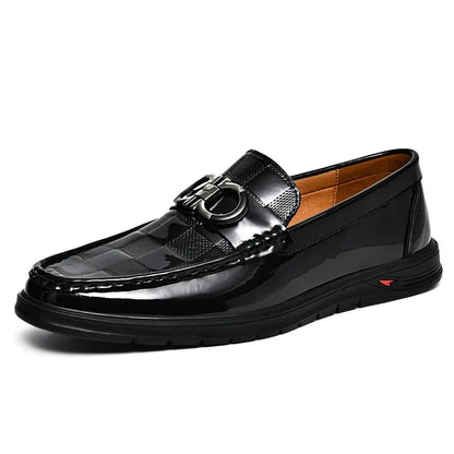 Amazon Plus Size 47cow Leather Men's Shoes Mirror Bright Face Plaid Embossed British Style Casual Business Pants Shoes