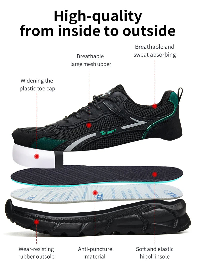 New safety shoes, puncture resistant work shoes, fashionable safety shoes, men's protective shoes, work boots