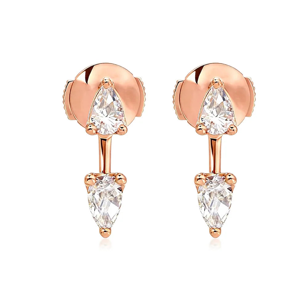 2-Stone Pear Cut Moissanite Diamond Earrings for Women 925 Sterling Silver Plated 18k Gold Waterdrop Earcuff Earring Detachable