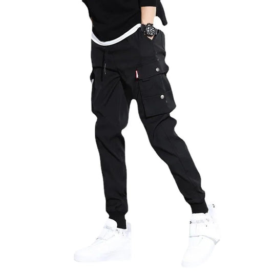 Men's Trousers Trendy Solid Cargo Pants Multi Pockets Hip Hop Joggers Trousers Sweatpants Leg Binding Sports Pants
