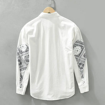 Men Casual Long Sleeve Shirt Trendy Patchwork Print High End Stylish Top