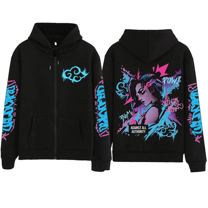 2025 Anime Arcane Vi Zipper Hoodie Harajuku Pullover Tops Long Sleeve Loose Casual Sweatshirts