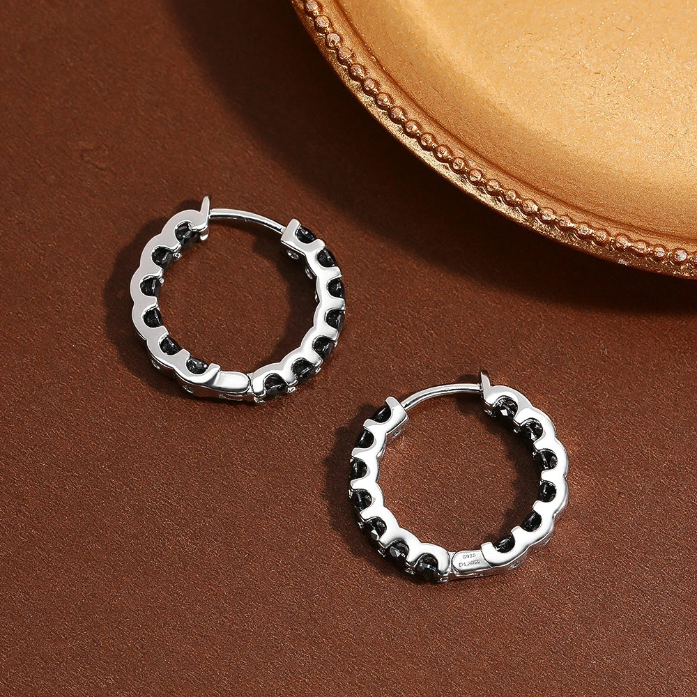 100% 925 Sterling Silver 3mm Real Moissanite Hoop Earrings For Men Women 2023 Trending Luxury Wedding Party Fine Jewelry