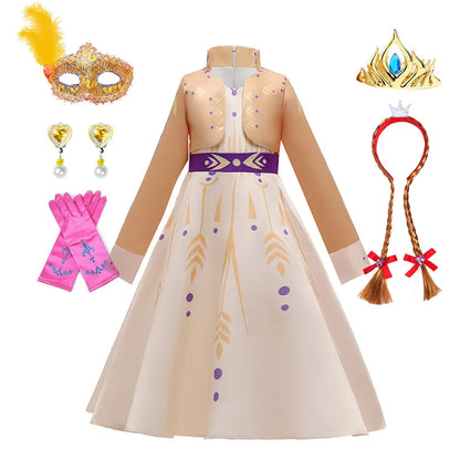 Girls Snow Queen 2 Royal Anna Costume Deluxe Princess Dress Frozen Role Playing Toddler Elsa 2 Elegant Frock Halloween Clothes