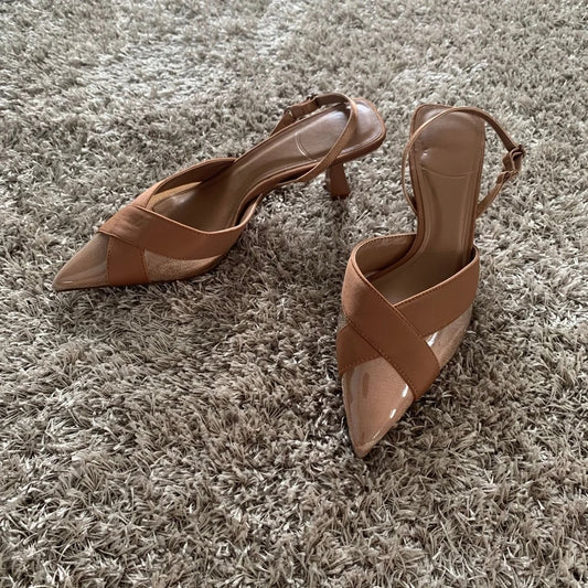 2024 Summer Woman Sandal Shoe Womens Pumps High Heels Sandals Fashion Pointed Toe Low-heel Pumps Slingbacks Elegant Heeled Shoes