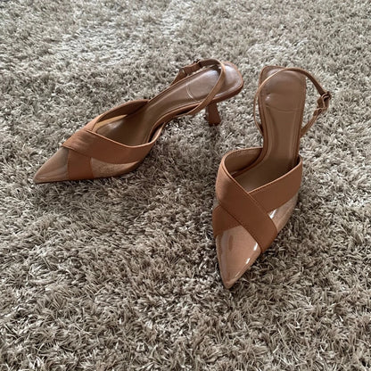 Woman Summer Sandal Shoe Womens Pump Shoes High Heels Sandals Fashion Pointed Toe Low-heel Pumps Slingbacks Elegant Heeled Shoes