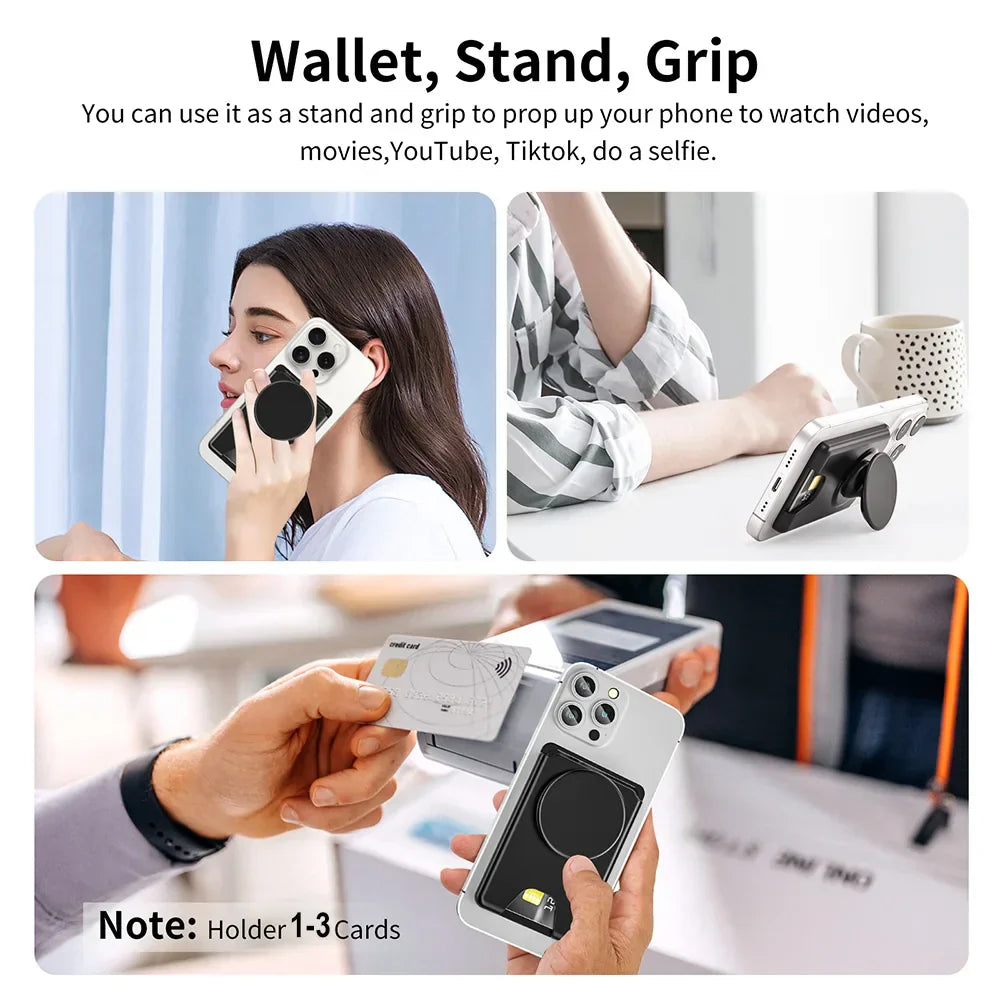 Universal Magnetic Wallet With Expanding Phone Grip,Phone Card Holder Solid SocketWallet For IPhone Samsung Wallets