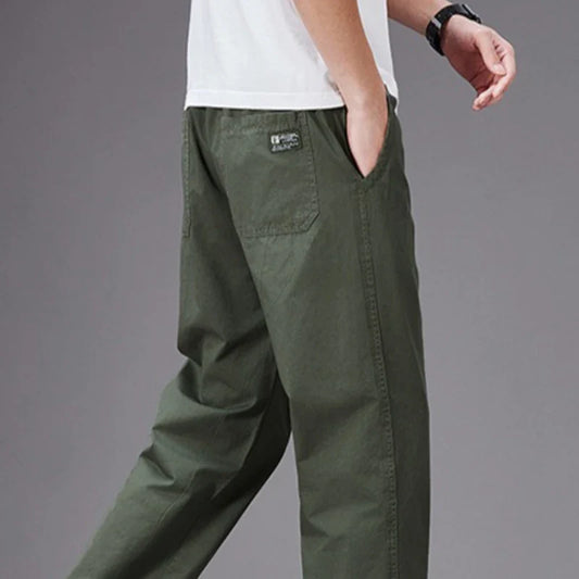 Men's 100% Cotton Cargo Pants Business Relaxed Fit Long Trousers Men Elastic Waist Drawstring Sweatpants Autumn Men Jogger Pants
