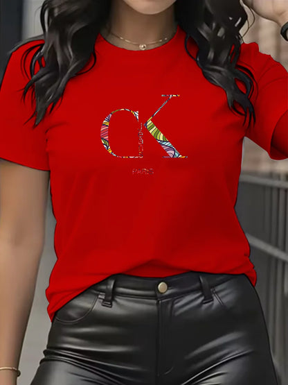 Summer luxury brand fashion cartoon letter print crew collar clothing short sleeve T-shirt  trend women's summer Y2K top