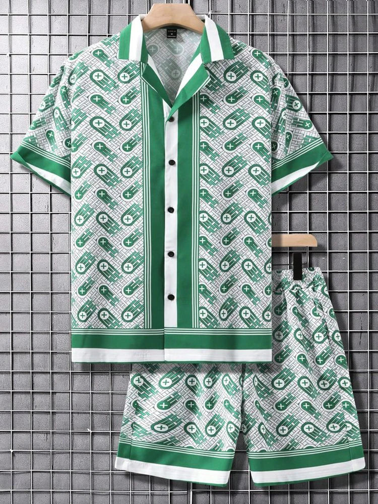 Conjunto de Camisa Masculina de Verão Impresso em 3D e Conjunto de Shorts Masculino e Feminino Moda Casual Fresco Simples Colarinho Havaiano