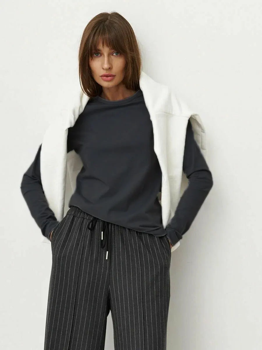Women's Spring Autumn 100% Cotton T-shirt Bottoming Basic Solid Lady Long Sleeve Loose Tops Shirts Oversized T Shirt