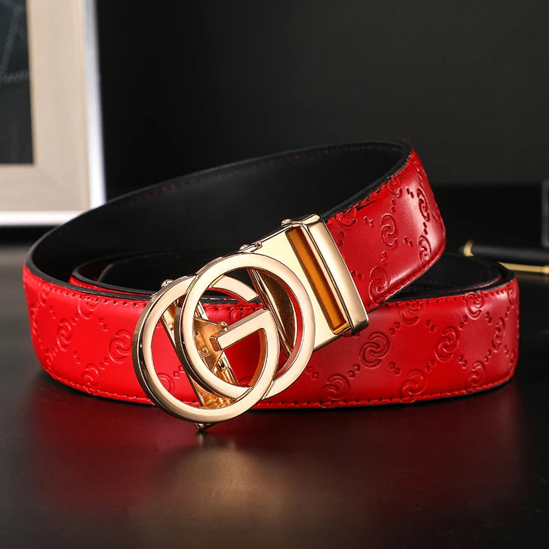 New Width 3.4cm Men's Belt Business Formal Real Leather Canvas Male Belt High Quality Metal Automatic Buckle Belt for men jeans