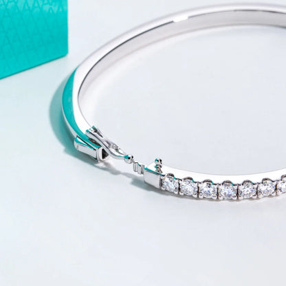 3mm Half Eternity Moissanite Bracelet 925 Sterling Silver 18K White Gold Plated Bangle for Women Jewelry Gifts