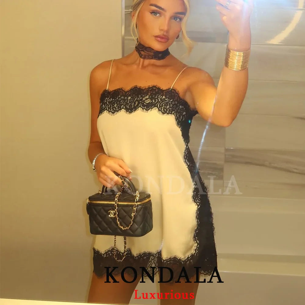 Sexy Chic Satin Lace Square Collar Tops Women Side Split Cami Party Tops Fashion 2025 Evening Club Christmas Girl Tops
