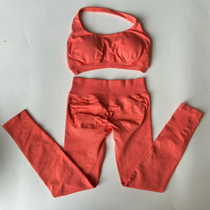 Yoga Legging Sets for Women Seamless Yoga Set Scrunch Butt Legging Set Workout Gym Suit with Halter Crop Top