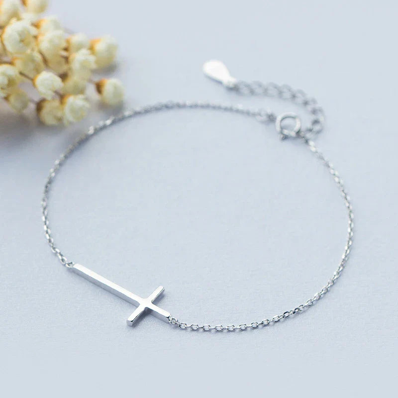 Real 100% 925 Sterling Silver Claissc Simple Cross Chain Link Women Bracelet Sterling Silver Jewelry Valentine Day Gift