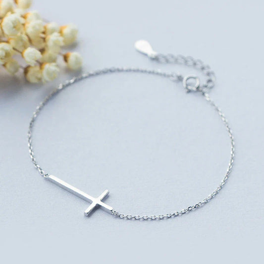 Real 100% 925 Sterling Silver Claissc Simple Cross Chain Link Women Bracelet Sterling Silver Jewelry Valentine Day Gift