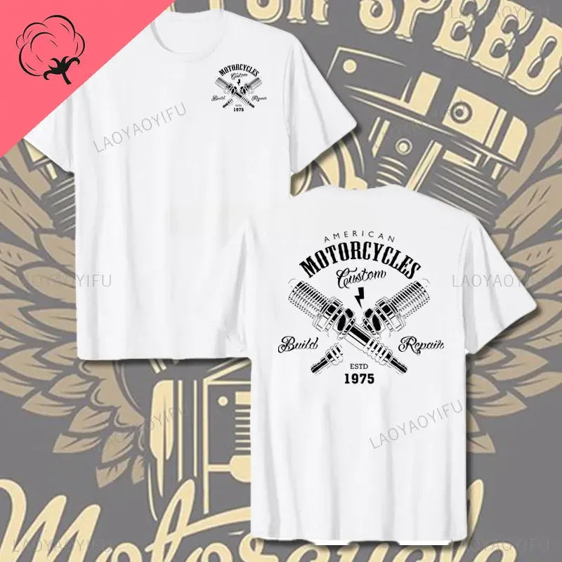 Crossed Pistons Mechanic Garage Engine Graphic T-shirt Summer Cool Men Cotton Tee Shirt All-Match Hipster Streetwear Man T-shirt