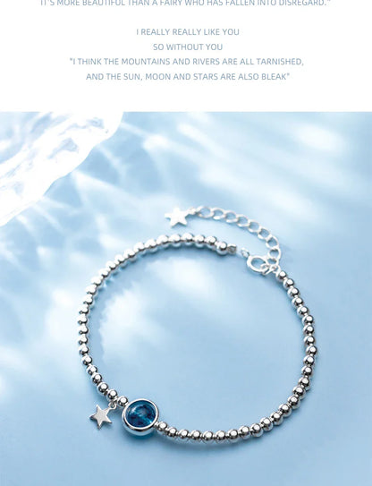 Fashion 925 Sterling Silver Classic Crystal Little Ball Star Strand Bracelet for Women Adjustable Bangle Fine Jewelry