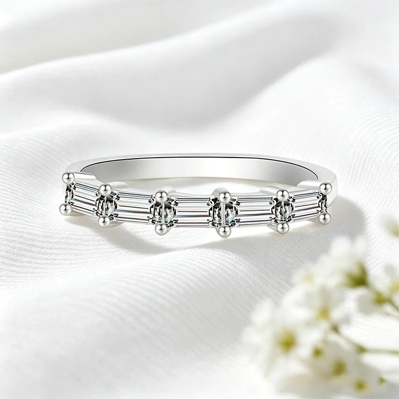 2*4mm Emerald Cut Moissanite Rings 5 Gems Female Wedding Bands for Women Match Diamond Real S925 Sterling Silver Jewelry