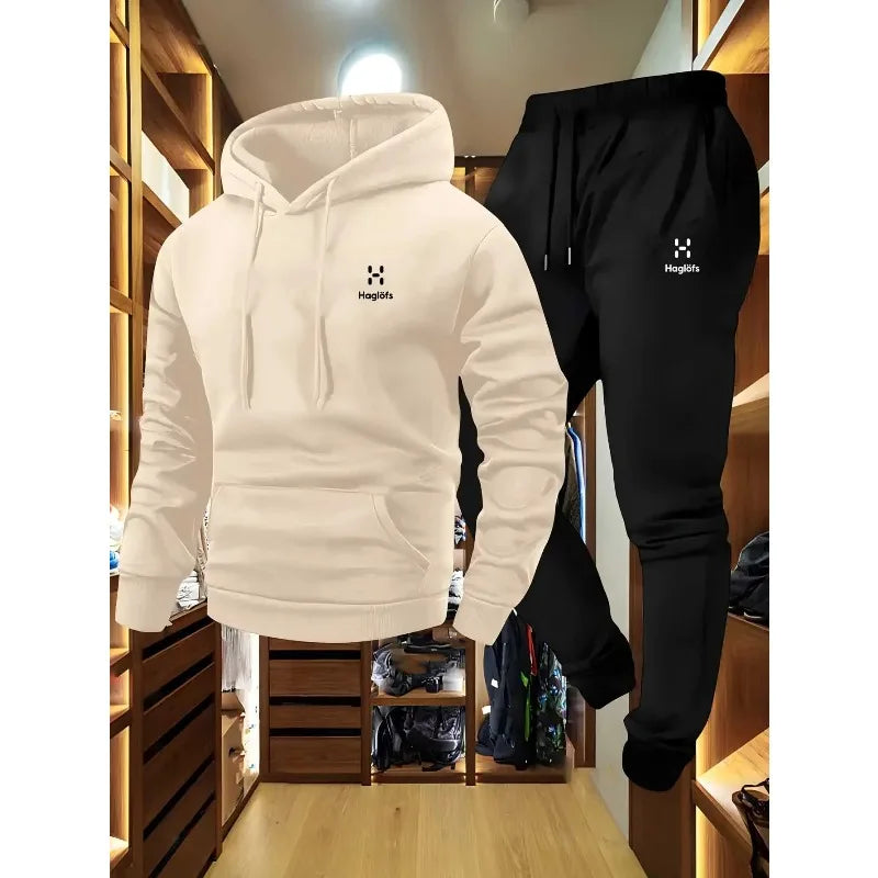Men'S Autumn and Winter Pattern Casual Two-Piece Set Hoodie Sweatshirt Long Pants Suit with Pockets Regular Fit Outdoor Sports