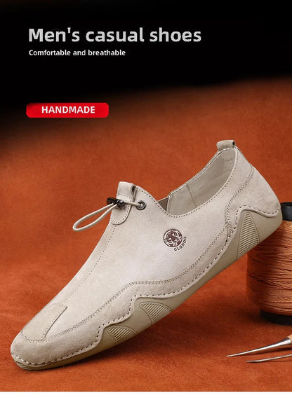 Breathable Light Anti-slip Outdoor Flat Shoes for Men Casual Driving Shoes Genuine Leather Boat Shoes Soft Sole Footwear