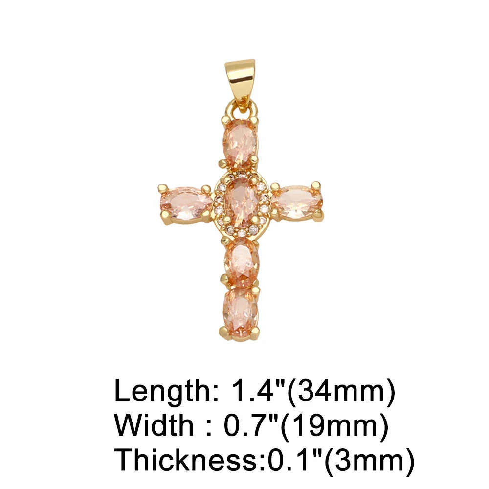 Big Rainbow Colorful Cross Pendants for Necklace Gold Plated  Copper Zircon Religious Jewelry Components pdta638