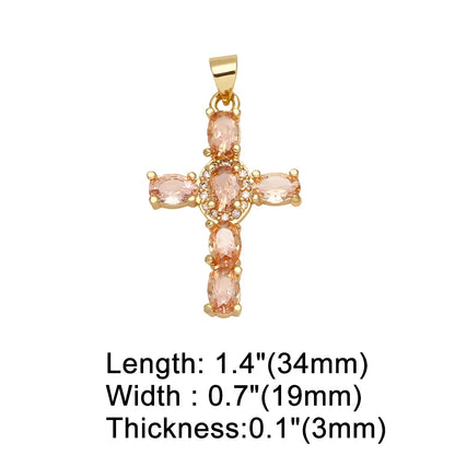 Big Rainbow Colorful Cross Pendants for Necklace Gold Plated  Copper Zircon Religious Jewelry Components pdta638