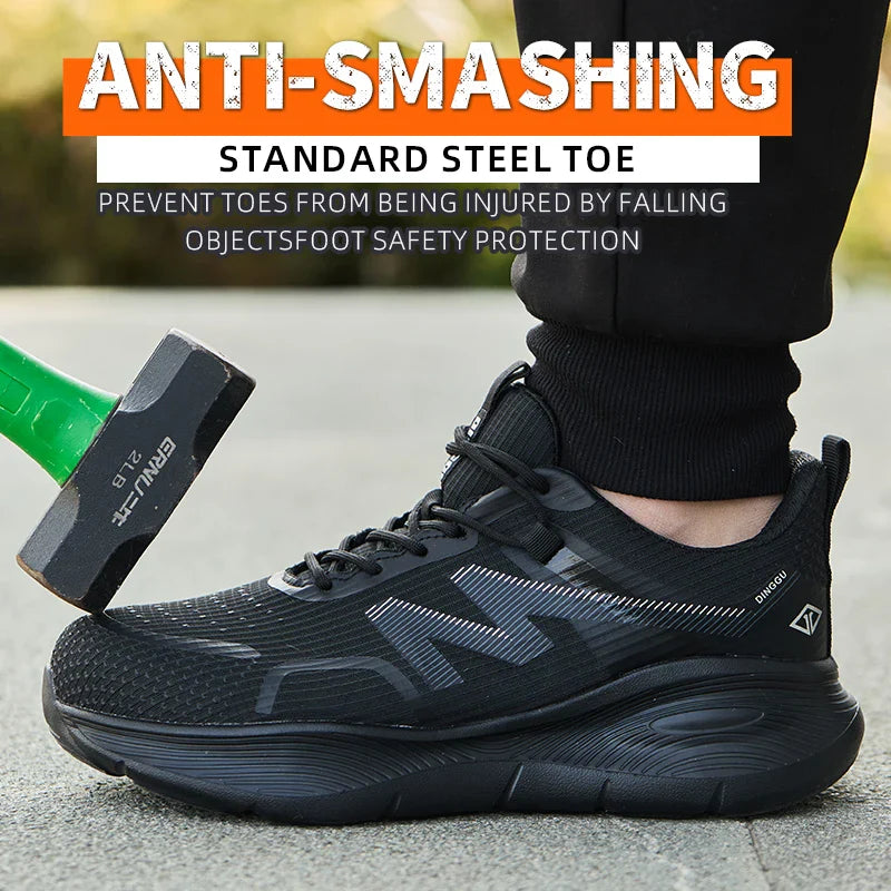 Work Safety Shoes Men Lightweight Indestructible Work Sneakers Security Steel Toe Shoes Safety Protective Boots Black Size 40-46