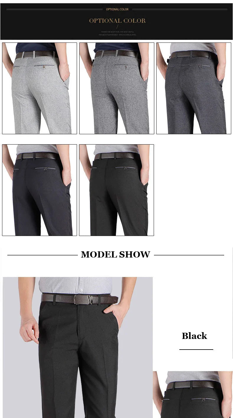 Mens Autumn Thick Summer Thin Business Pants Loose Male Pant High Waist Straight Trousers Casual Fashion Pant Plus Size 28-40